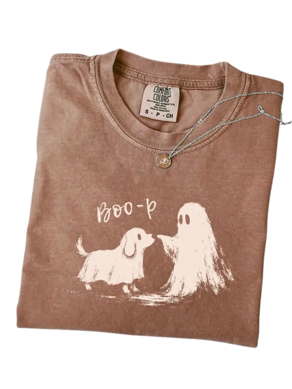 Spooky Dog Mom Boo-p Ghost Comfort Colors Brown Fall Tee
